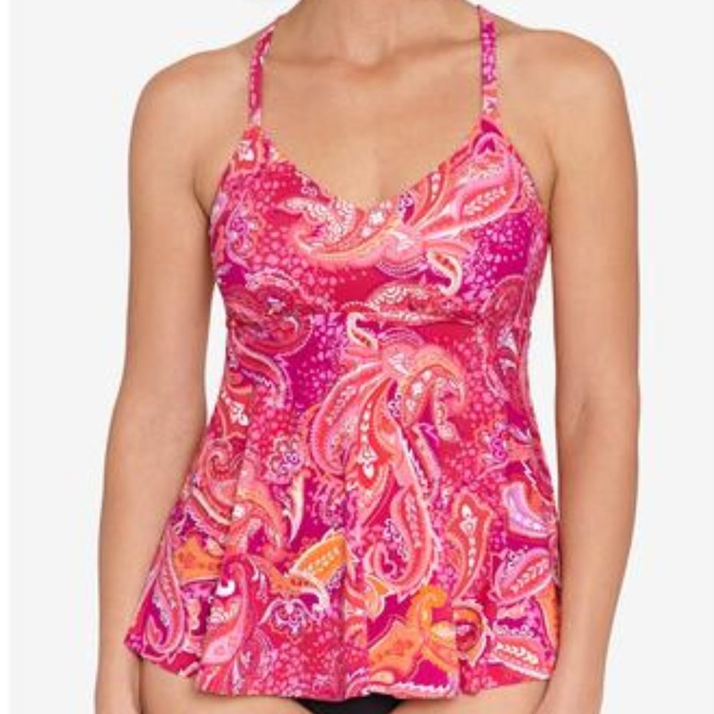 Swim Solutions Printed Underwire Tankini Top Size 10 - Picture 1 of 9